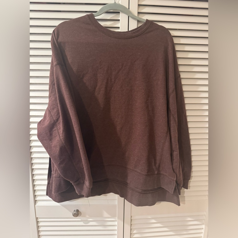 Z Supply Chocolate Brown HeatherRibbed-Neck Weekend Sweatshirt
